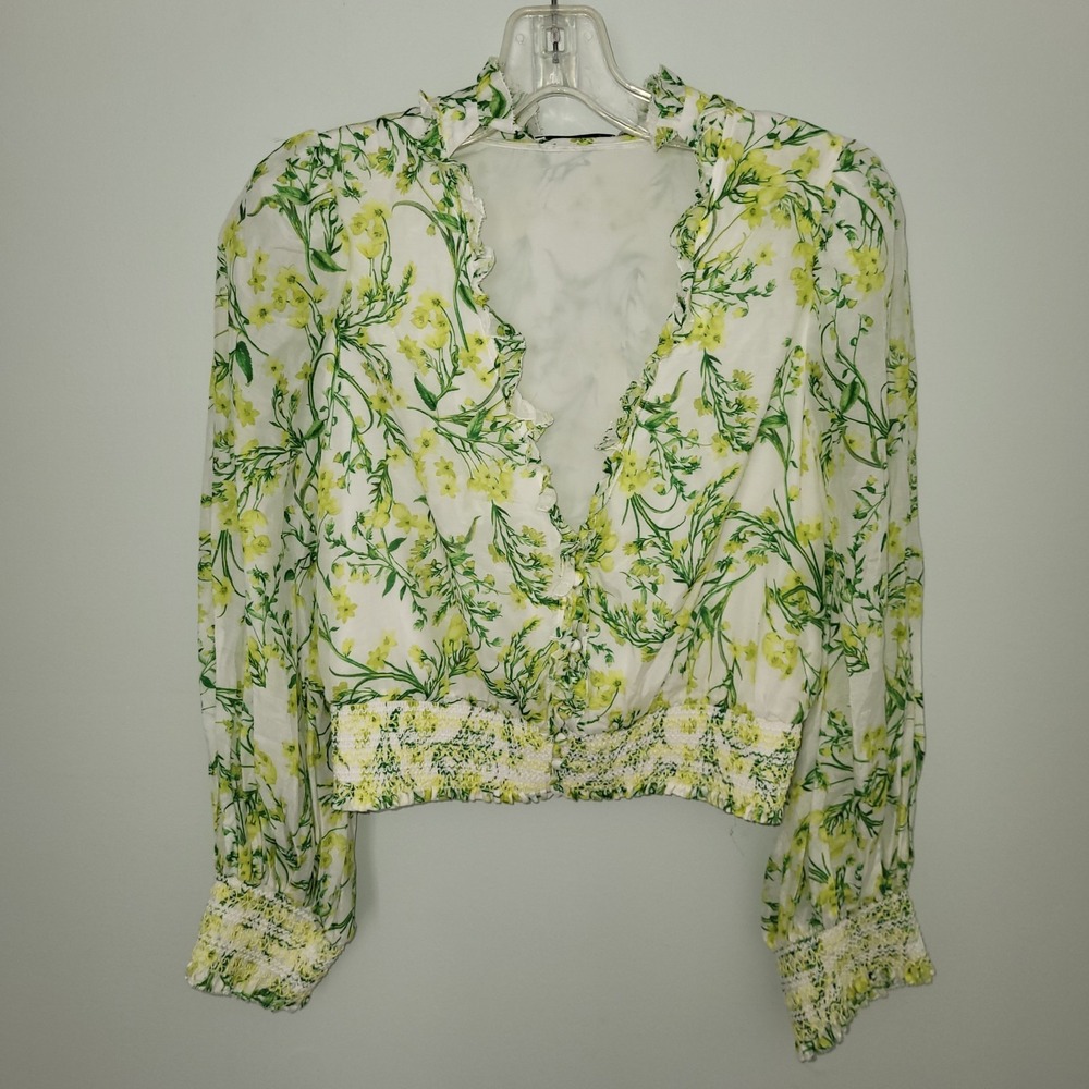 ALICE +‎ OLIVIA Women Medium Callico Floral Cotton & Silk Crop Blouse